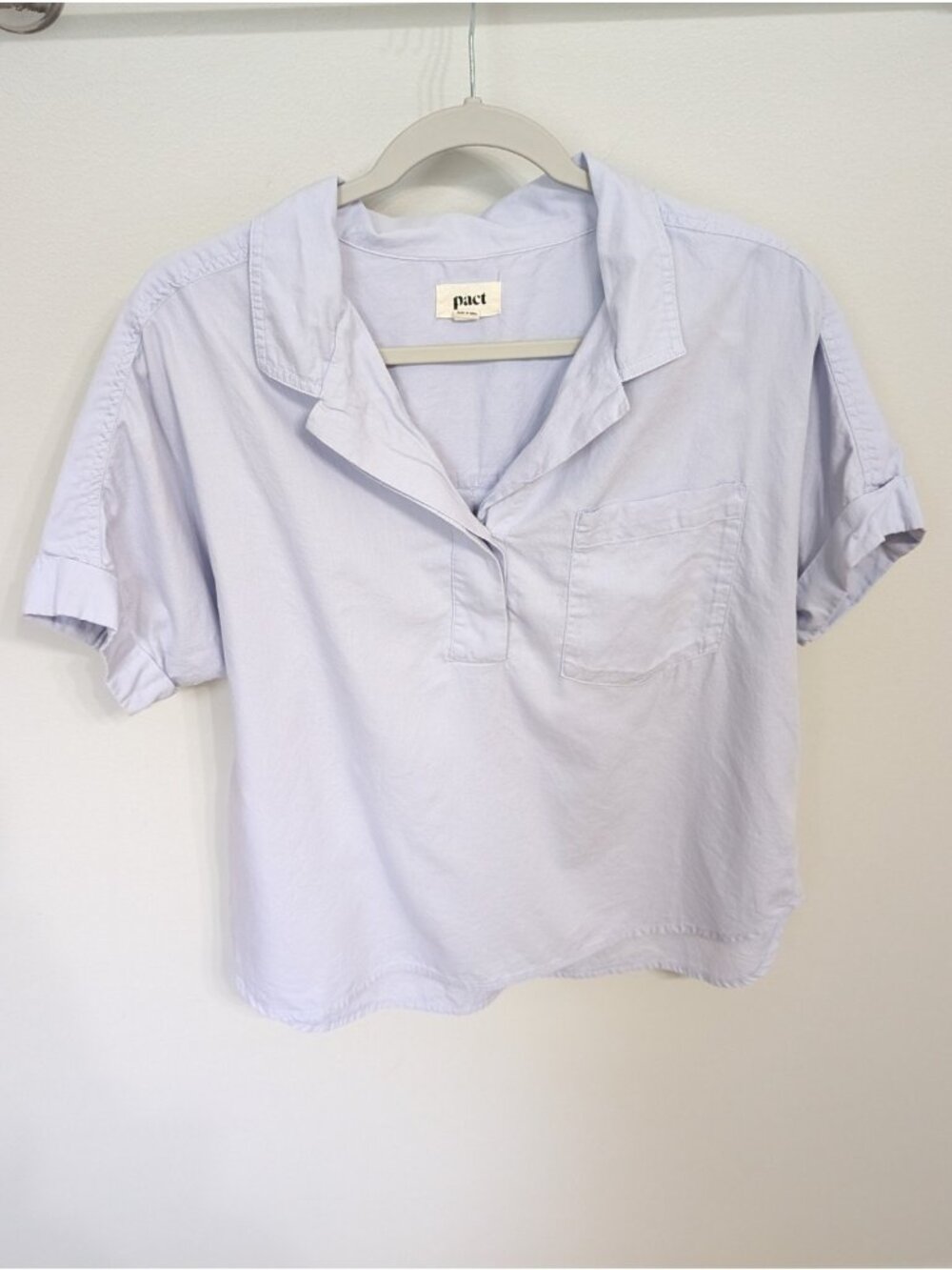 Pact Women's L Purple Sunset Lightweight Organic Cotton Popover Top White V Neck